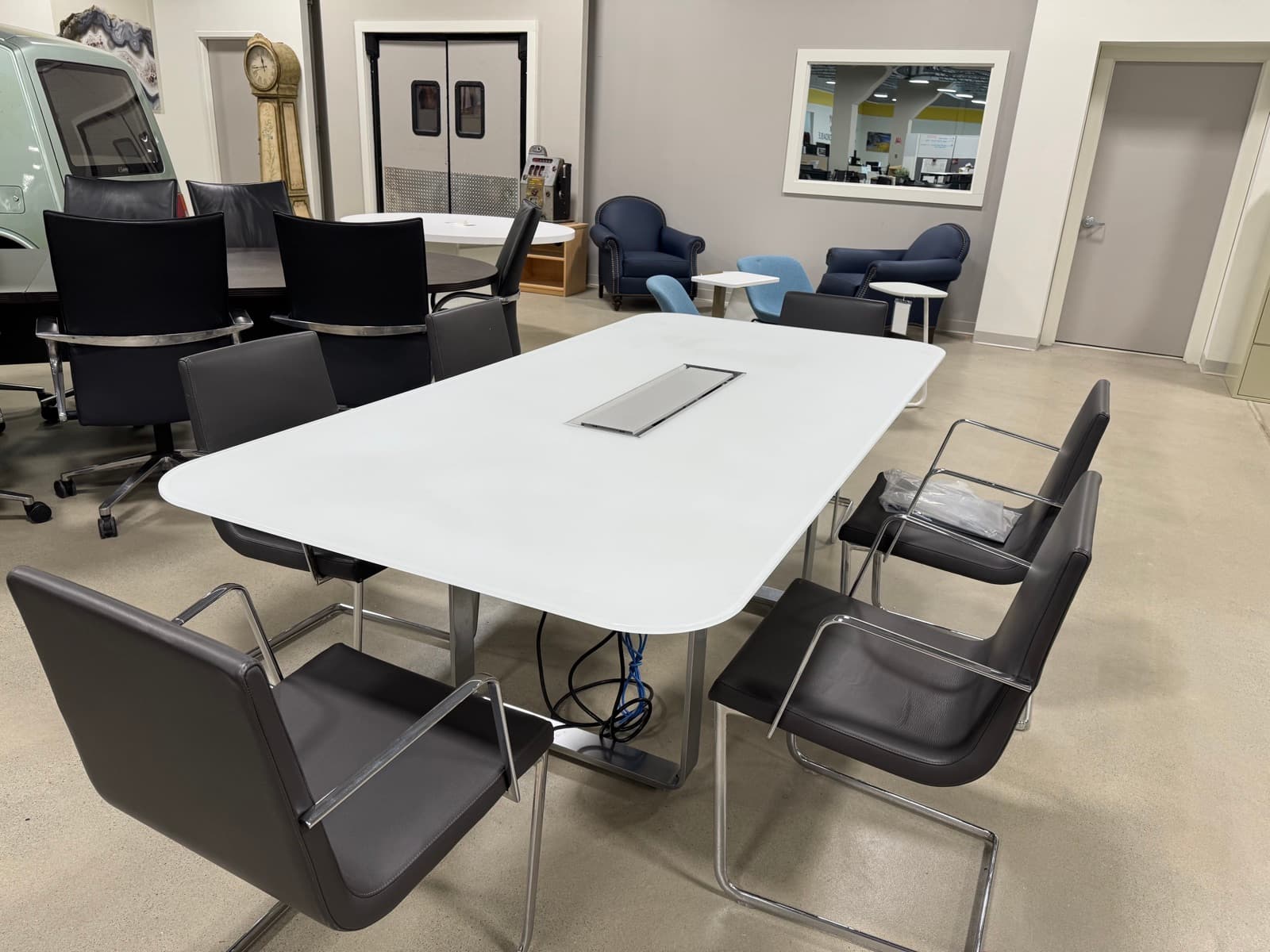 White Glass Conference Table & Chairs