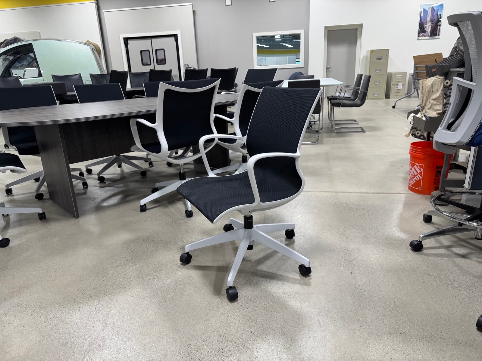 White-Frame Mesh Task Chairs