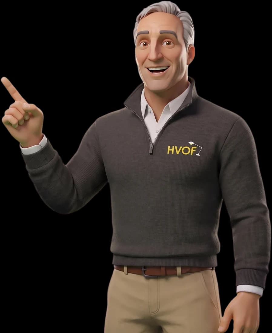 Steve, HVOF's furniture consultant, pointing up at a question